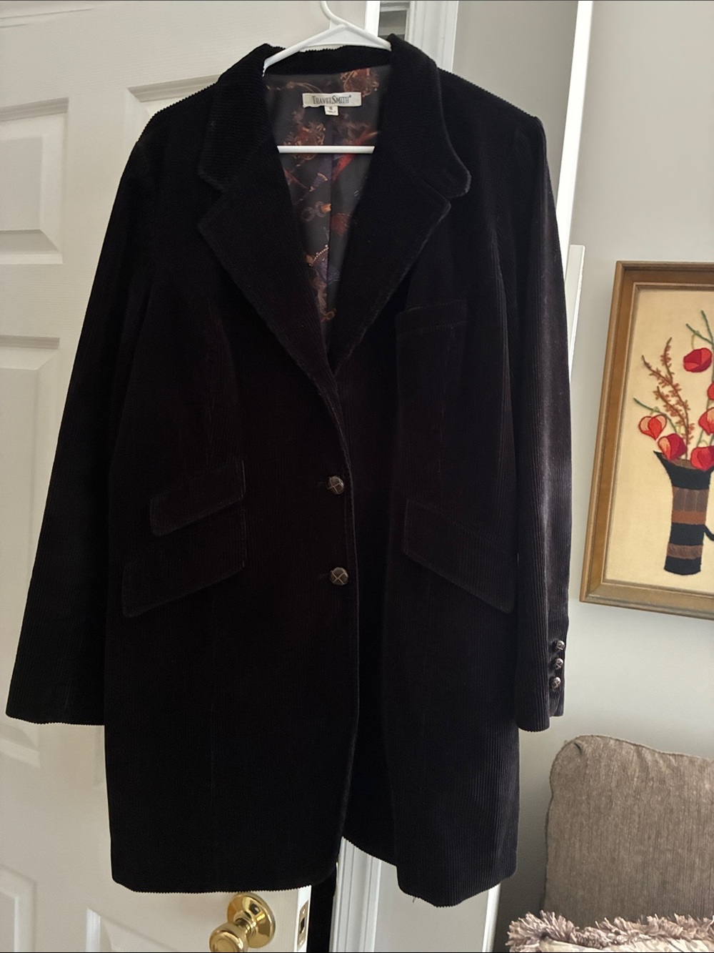 Vintage Black Corduroy Mid Length Trench Size 16 Unisex